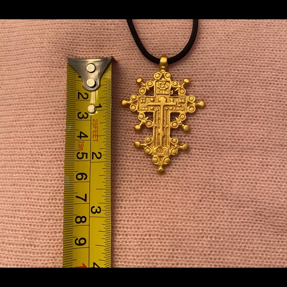 Goldtone Antique Cross on Black silk cord - Picture 4 of 6